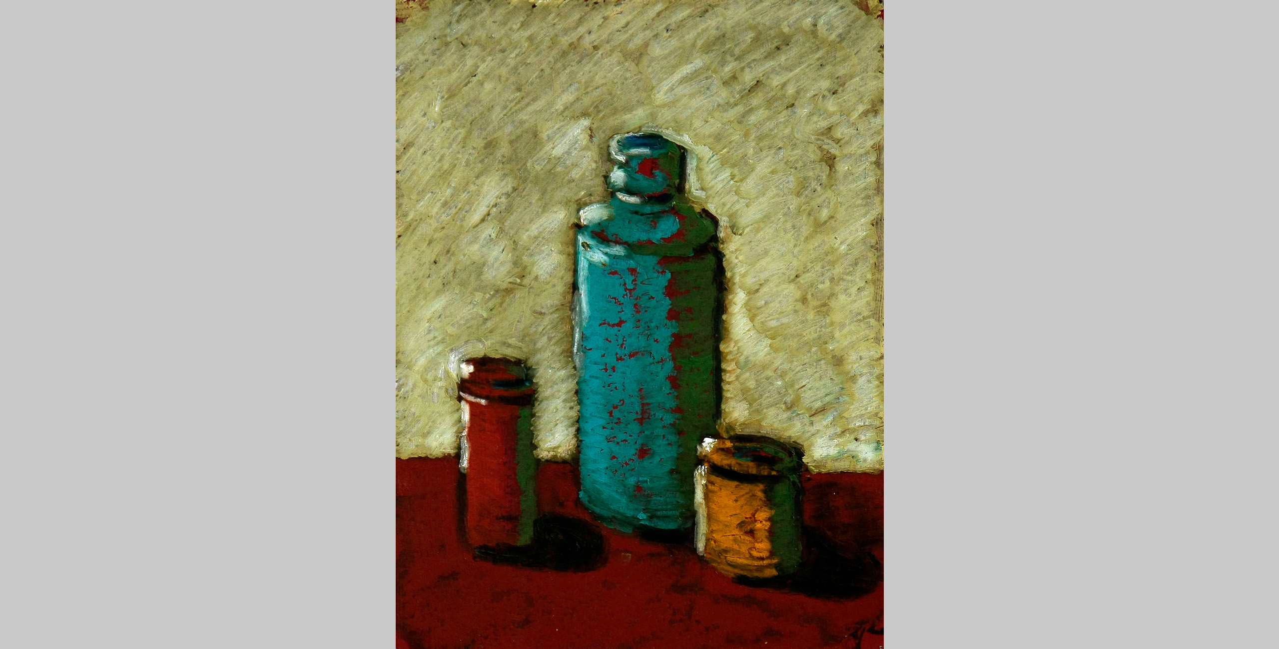 Still Life with Jars, 2009, oil bar on panel, 9 x 12 in.