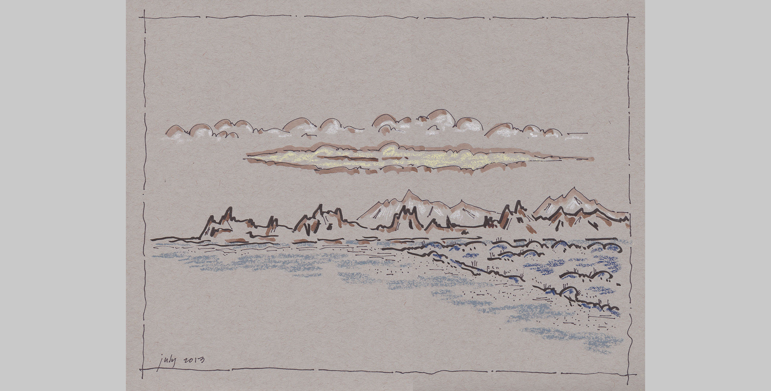 Landscape 16, 2014, pen, ink and pastel on paper