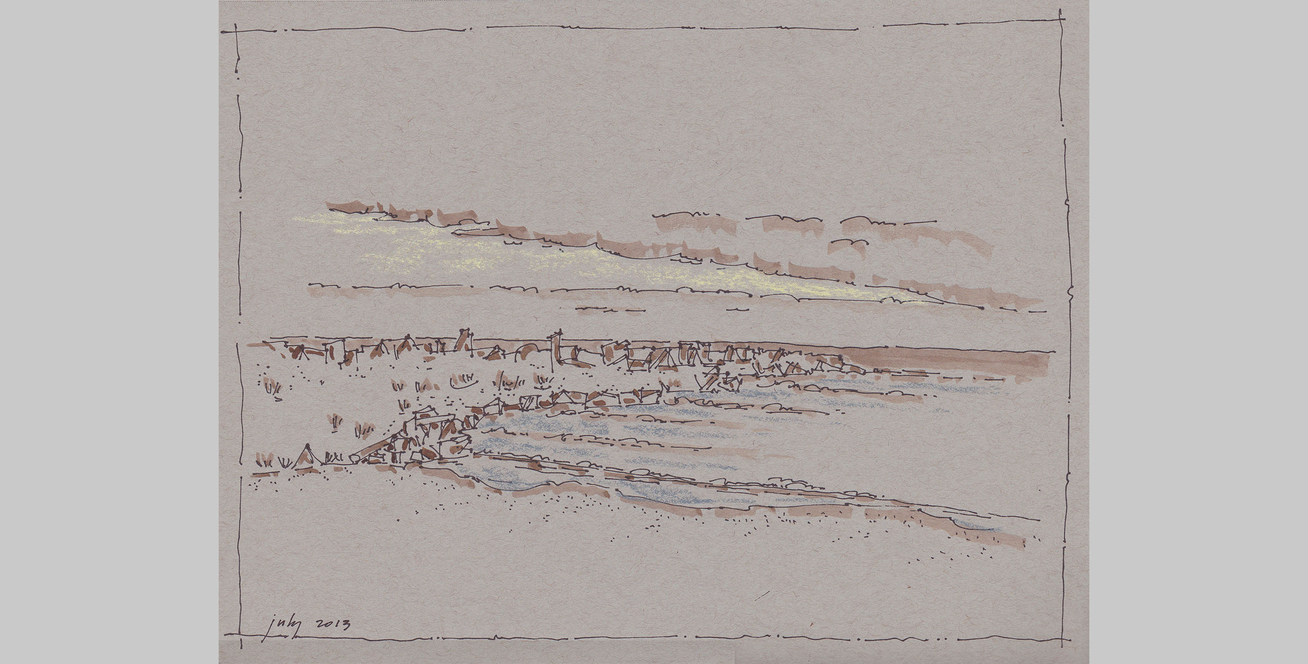 Landscape 17, 2014, pen, ink and pastel on paper